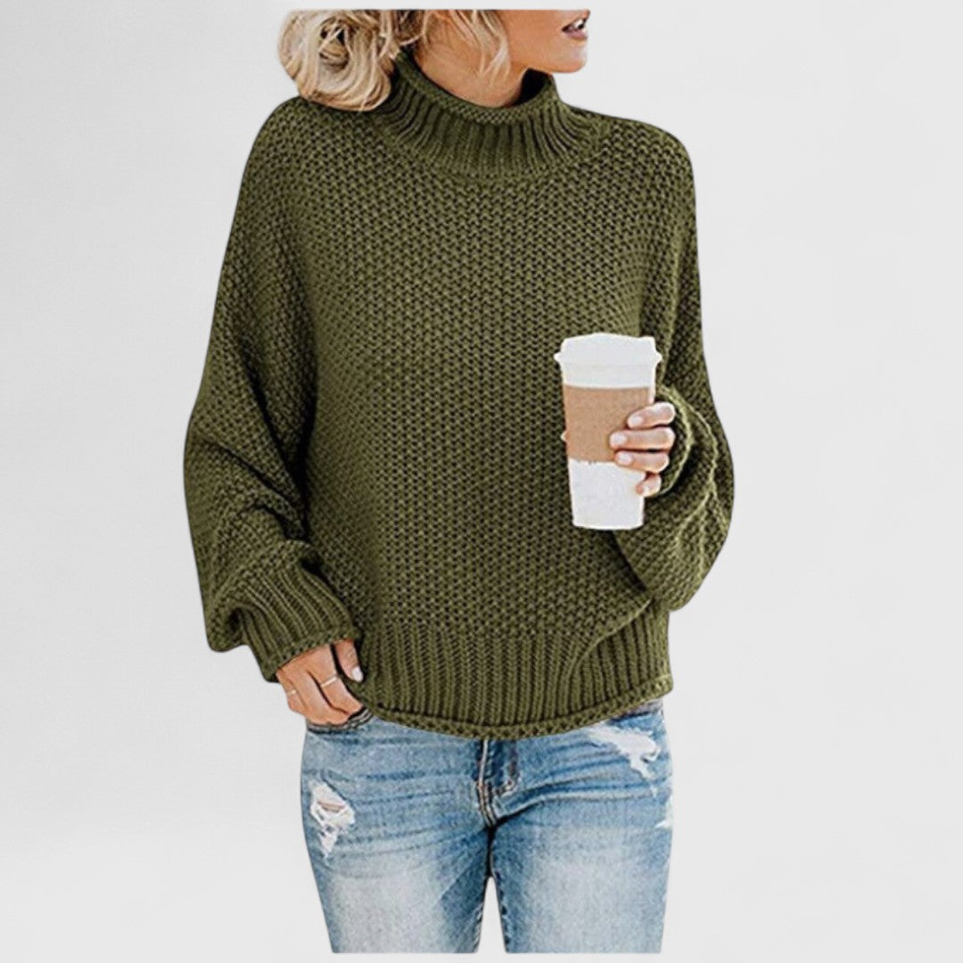 Pull femme en maille de laine à col roulé pour l’automne