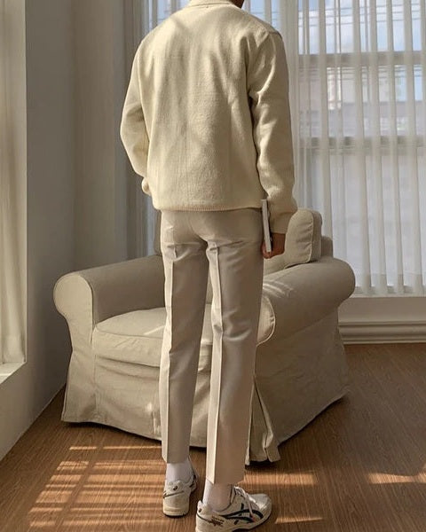 Pull polo homme en coton, maille douce, pour l’automne, avec bouton