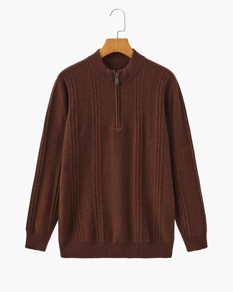 Men’s ribbed cashmere sweater with a stand-up collar and zipper, for autumn