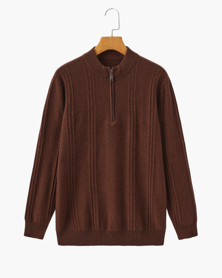 Men’s ribbed cashmere sweater with a stand-up collar and zipper, for autumn
