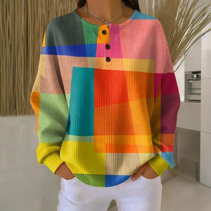 Women's printed button-up sweater, classic fit for autumn