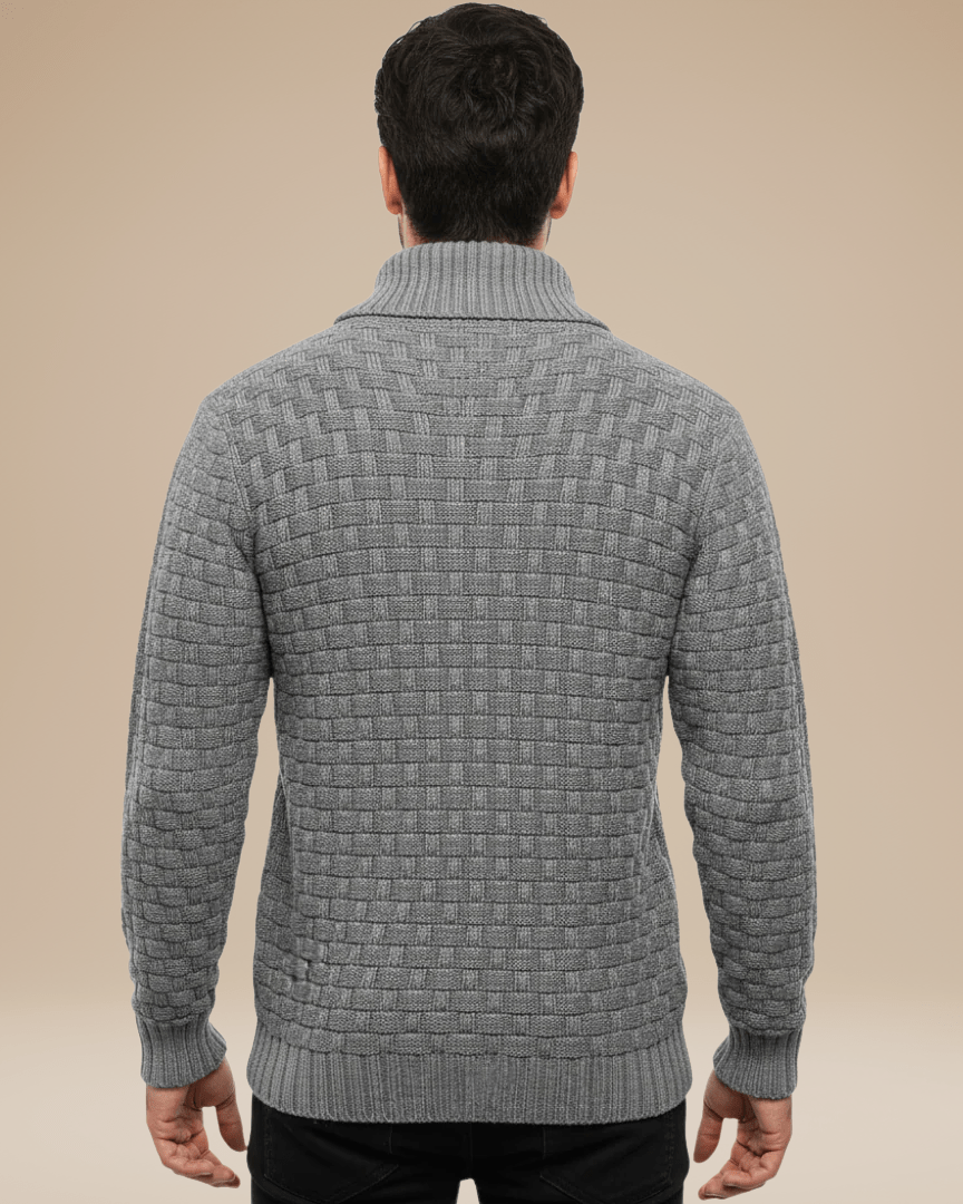 Men’s wool sweater with a shawl collar, basket weave, autumn style