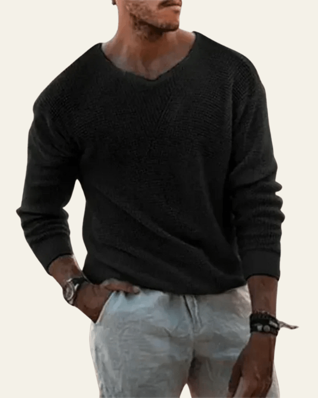 Men’s knit sweater for fall, soft V-neck sweater for cool days