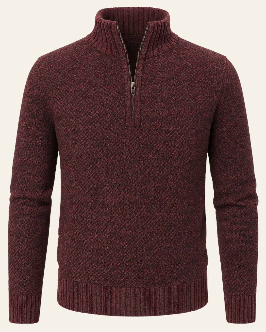 Pull homme en maille texturée à fermeture éclair sous le col, idéal pour l’automne
