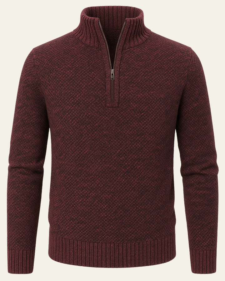Pull homme en maille texturée à fermeture éclair sous le col, idéal pour l’automne