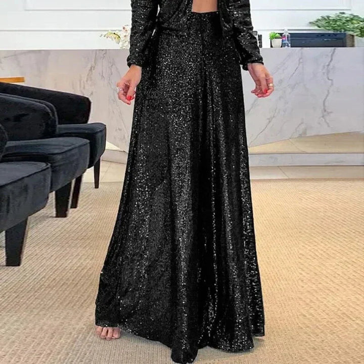 Gloria - Stylish sequin pants with wide, flattering legs
