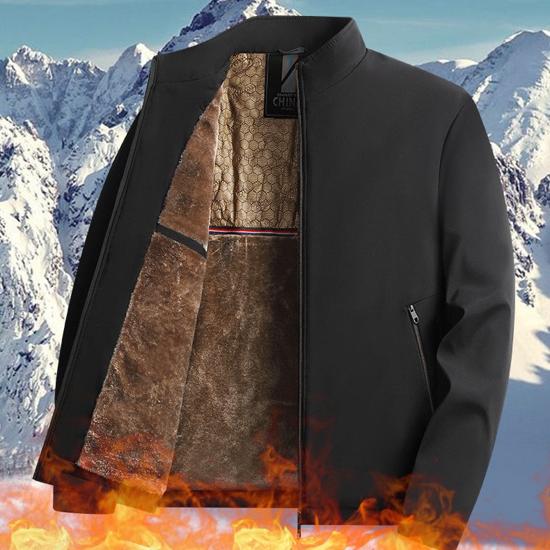 Blouson homme à col montant doublé chaud, veste zippée d'hiver décontractée pour le quotidien