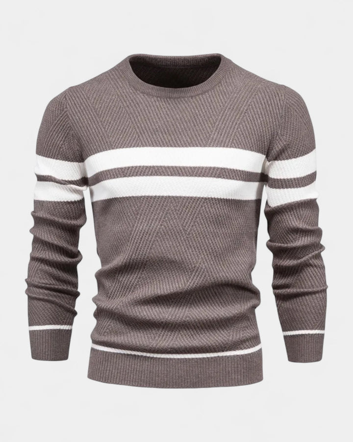 Pull homme en coton rayé à col rond, coupe slim, pour l’automne