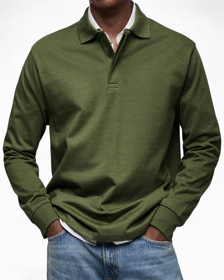 Polo homme à manches longues en coton tricoté pour l’automne