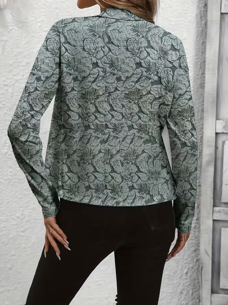 Blazer femme à imprimé floral, veste cintrée ouverte à col structuré élégante pour l'automne