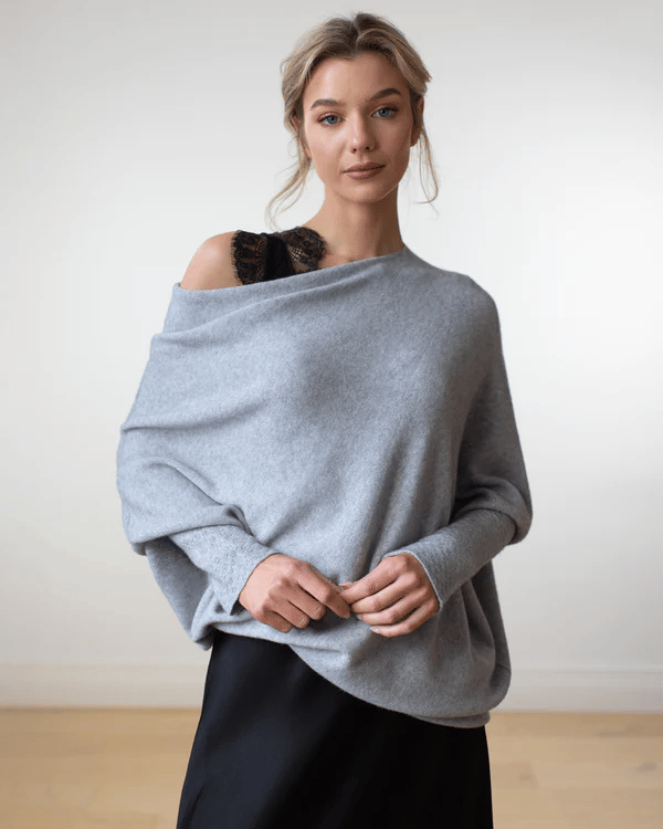 Pull en mélange de cachemire pour femme col asymétrique maille élégante pour l’automne