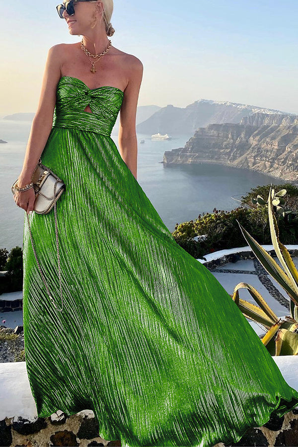 Kalina | Robe de soirée en A-line plissée métallique sans bretelles - Le choix parfait pour les occasions formelles