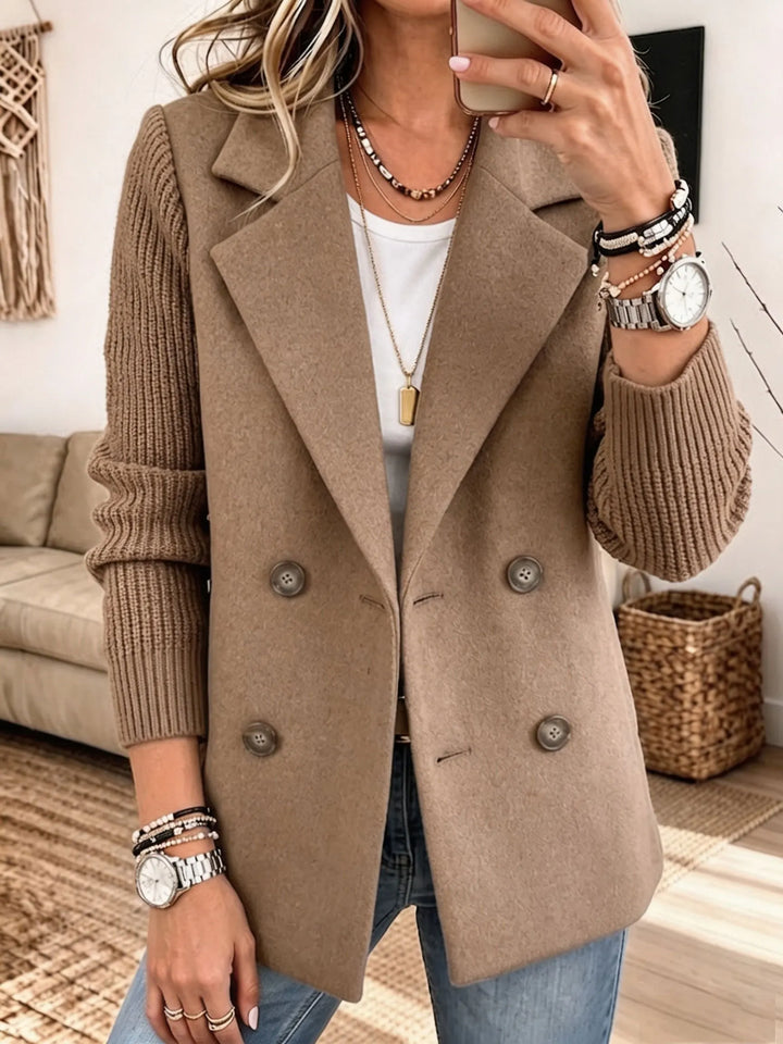 Veste blazer femme croisée en lainage avec manches en maille côtelée pour l'automne