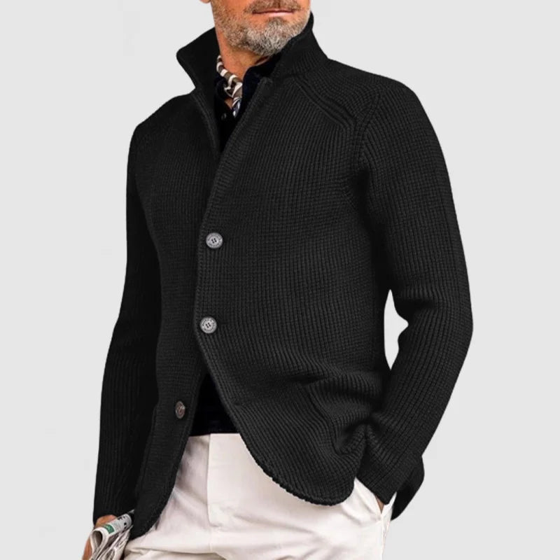 Men's zip-up knit jacket with a stand-up collar, in autumn knit