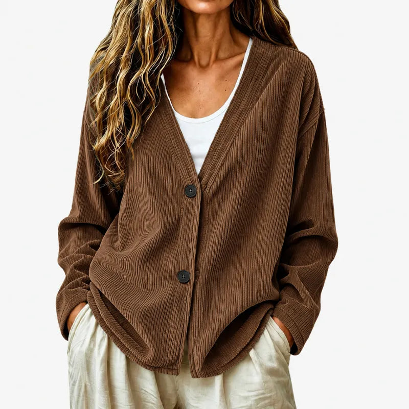Women's V-neck knitted button-up cardigan for autumn