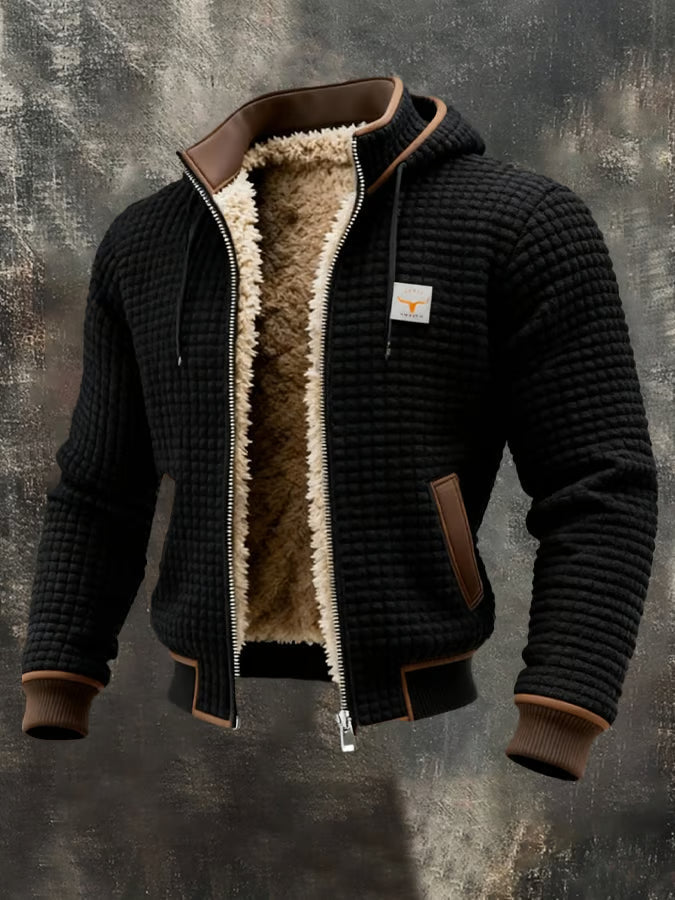 Men's hooded quilted jacket, warm for winter, with synthetic padding