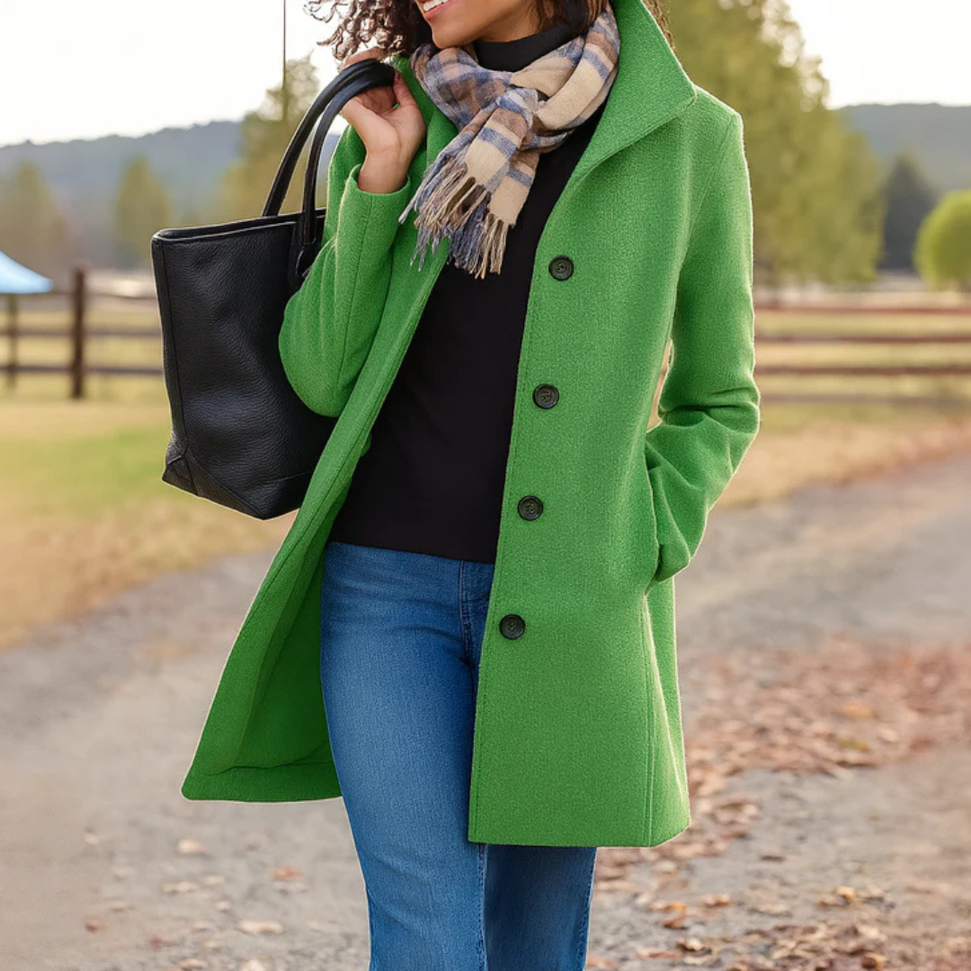 Elegant women's wool-blend coat for autumn, classic fit, for cold days