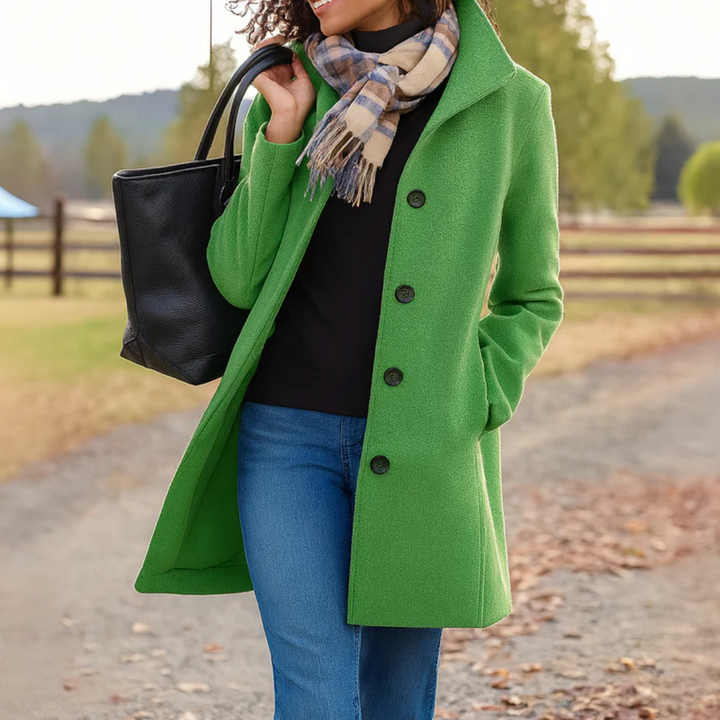 Elegant women's wool-blend coat for autumn, classic fit, for cold days