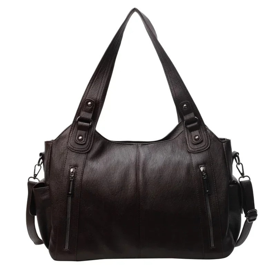 Spacious women's leather shoulder bag, autumn urban style