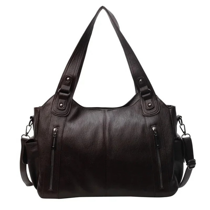 Spacious women's leather shoulder bag, autumn urban style