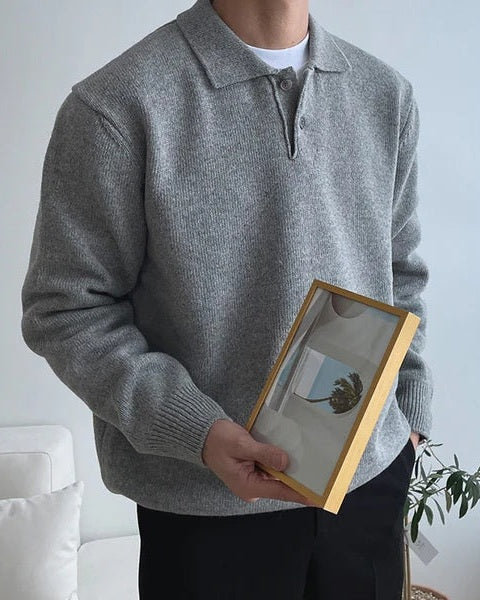 Pull polo homme en coton, maille douce, pour l’automne, avec bouton