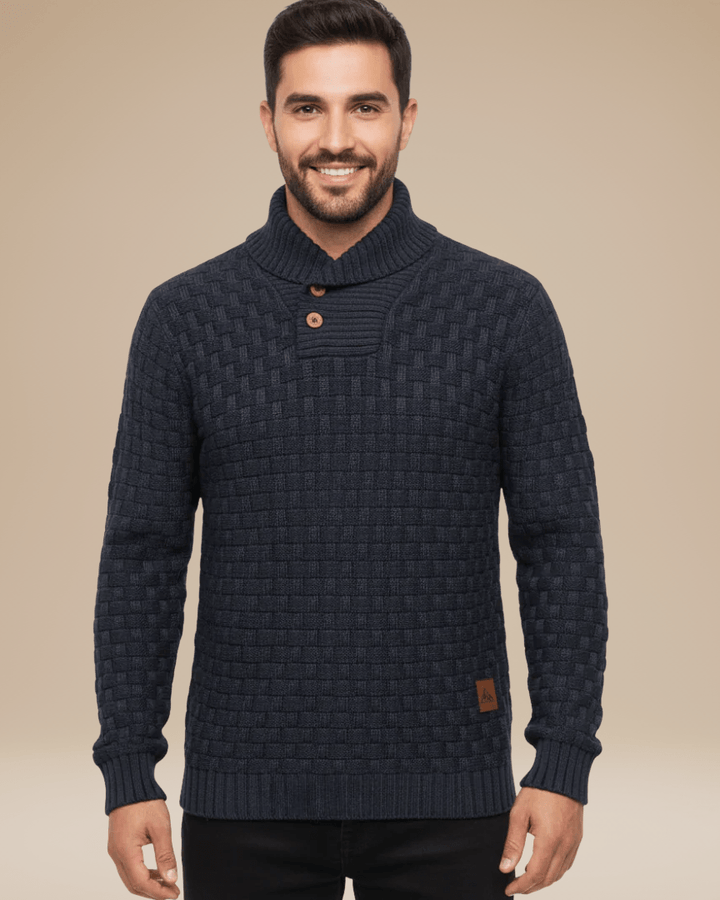 Men’s wool sweater with a shawl collar, basket weave, autumn style