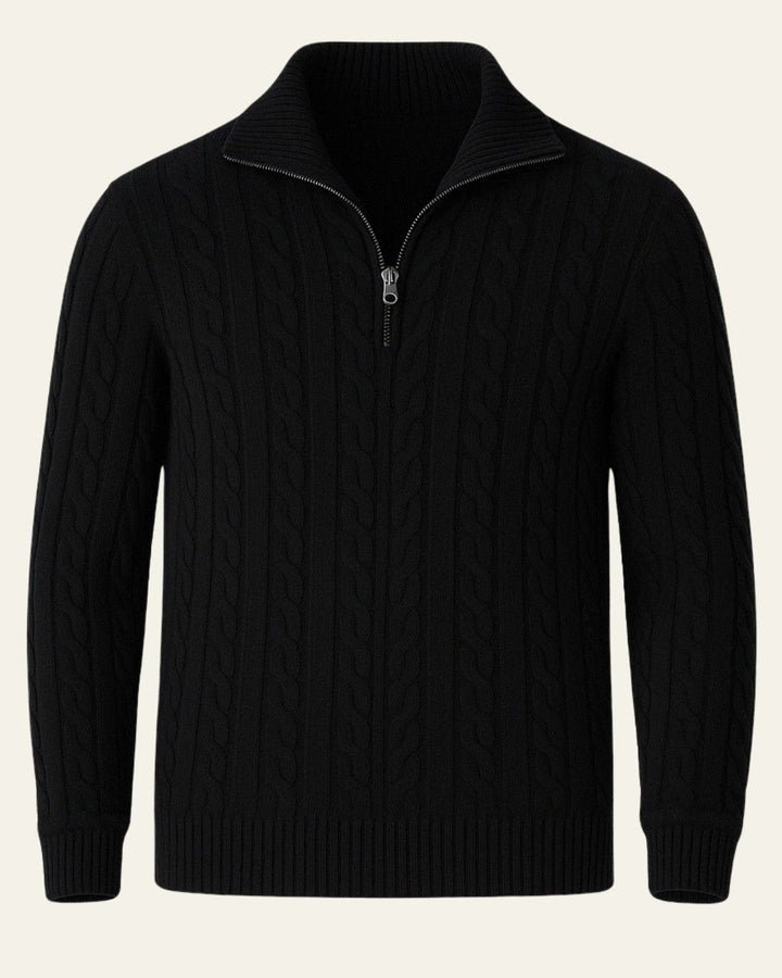 Pull en laine pour homme à col zippé, maille torsadée, tricot d’automne