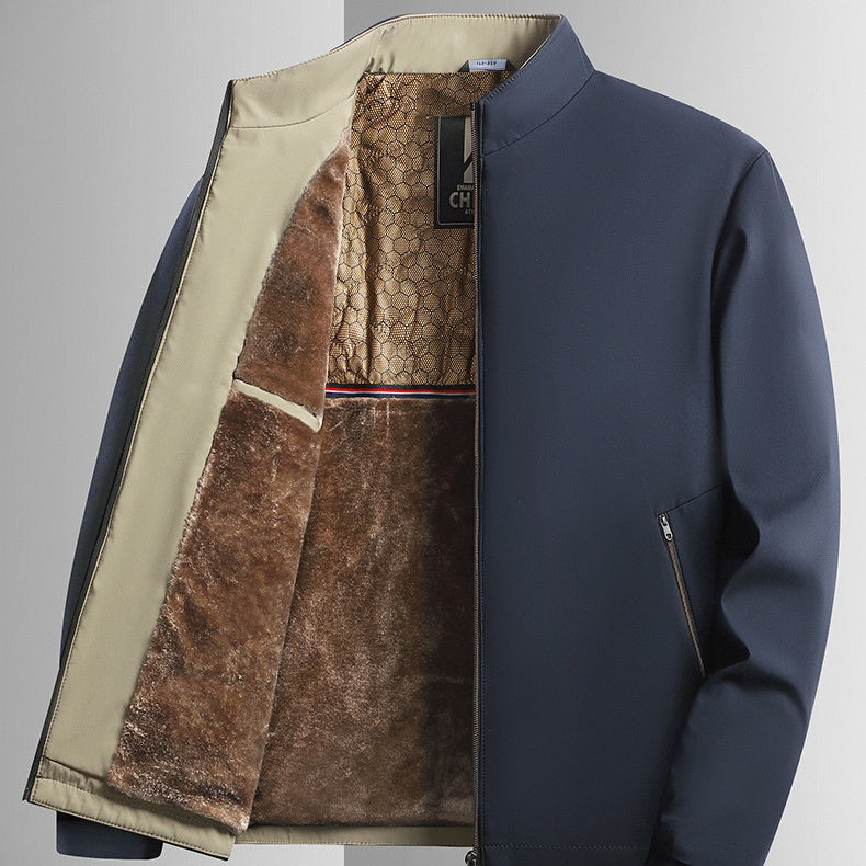 Blouson homme à col montant doublé chaud, veste zippée d'hiver décontractée pour le quotidien