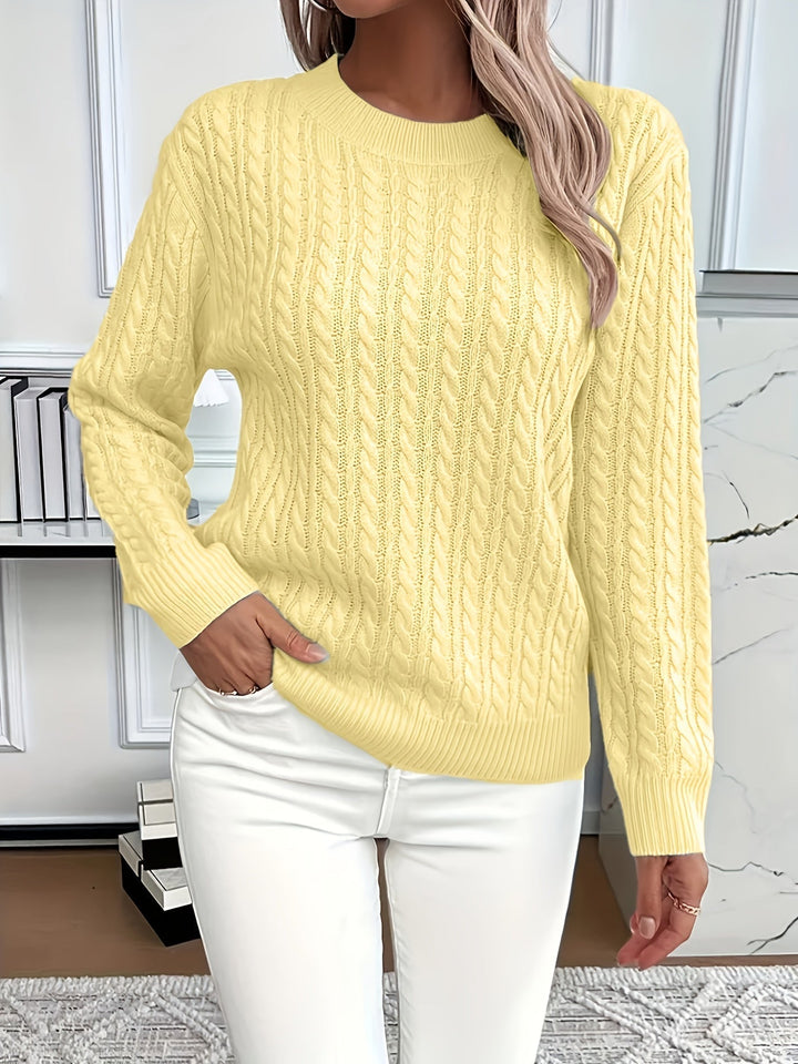 Pull femme en tricot torsadé 100 % acrylique, col rond, manches longues automne