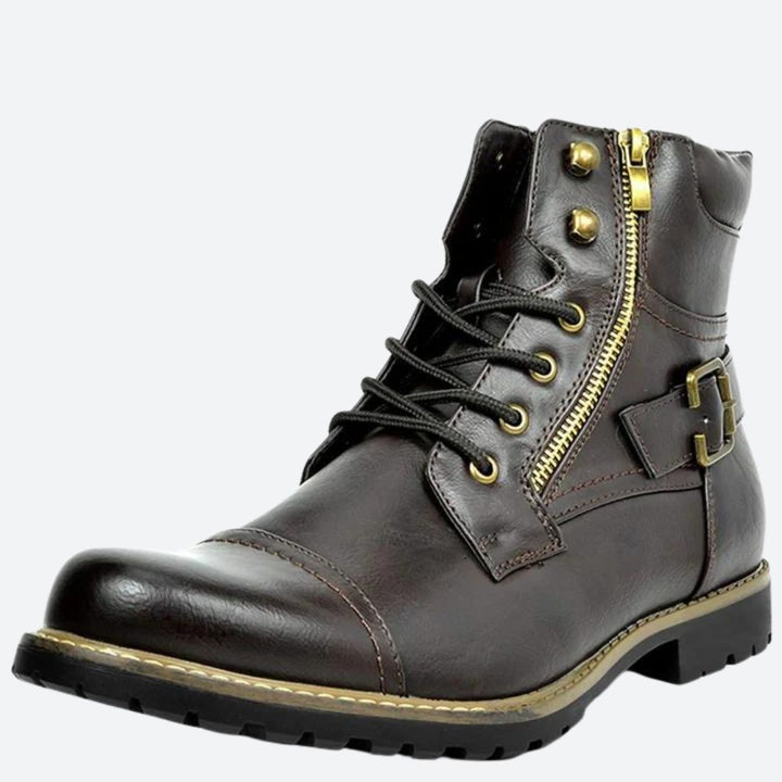 Bottes de moto stylées en cuir véritable pour hommes - Andreas