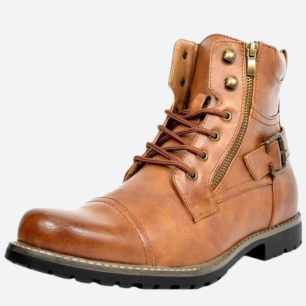Bottes de moto stylées en cuir véritable pour hommes - Andreas