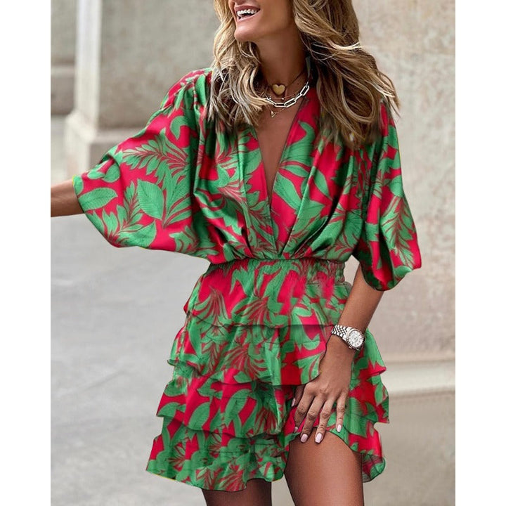 Louisa | Robe mini charmante avec décolleté en V et overlay en volants - le style d'été parfait