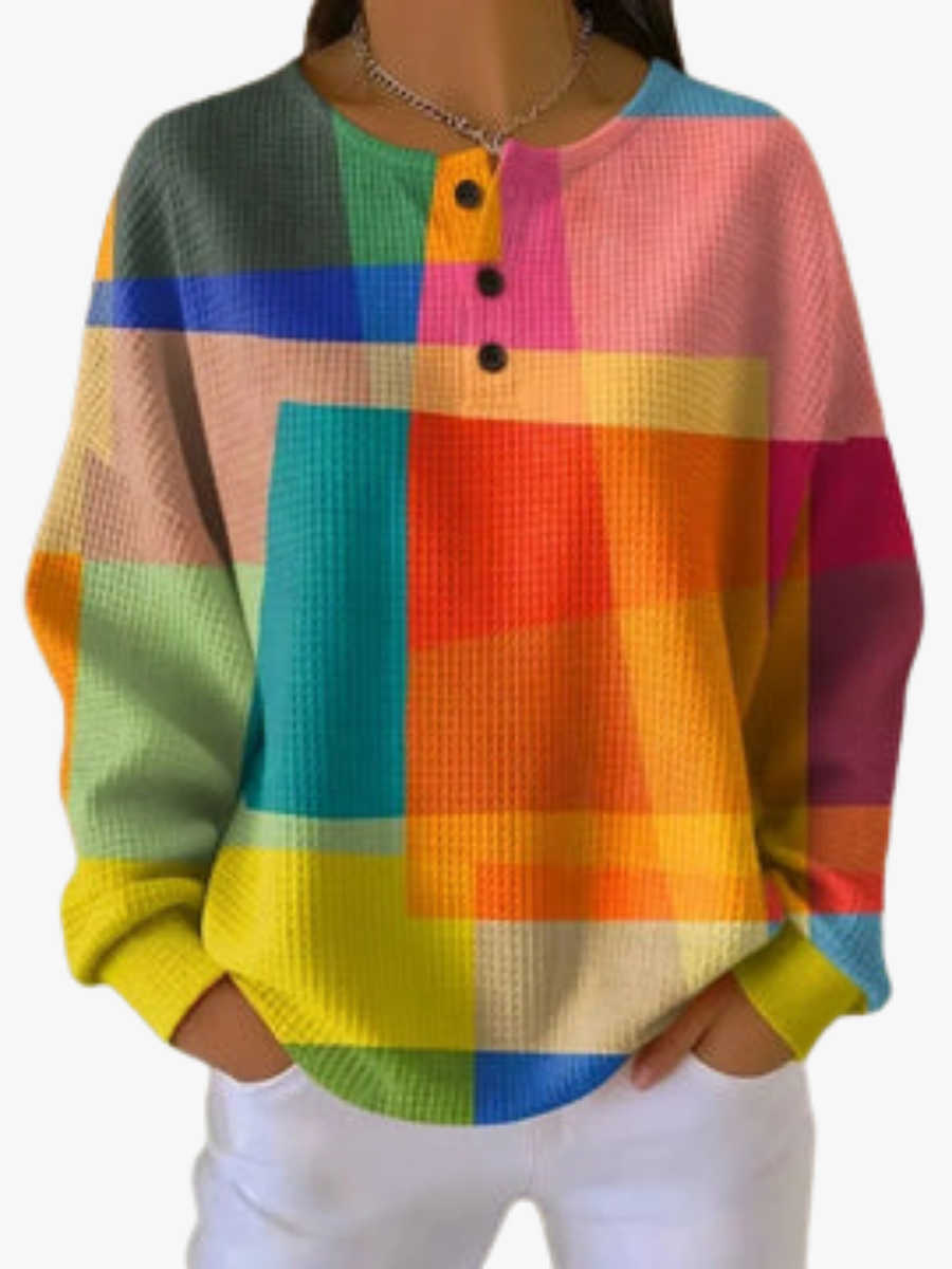 Women's printed button-up sweater, classic fit for autumn