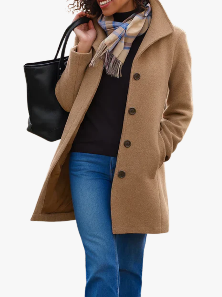 Elegant women's wool-blend coat for autumn, classic fit, for cold days