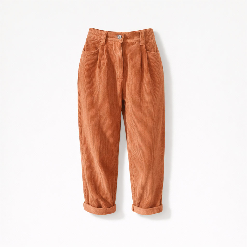 Pantalon femme en velours côtelé taille haute coupe droite pour l’automne