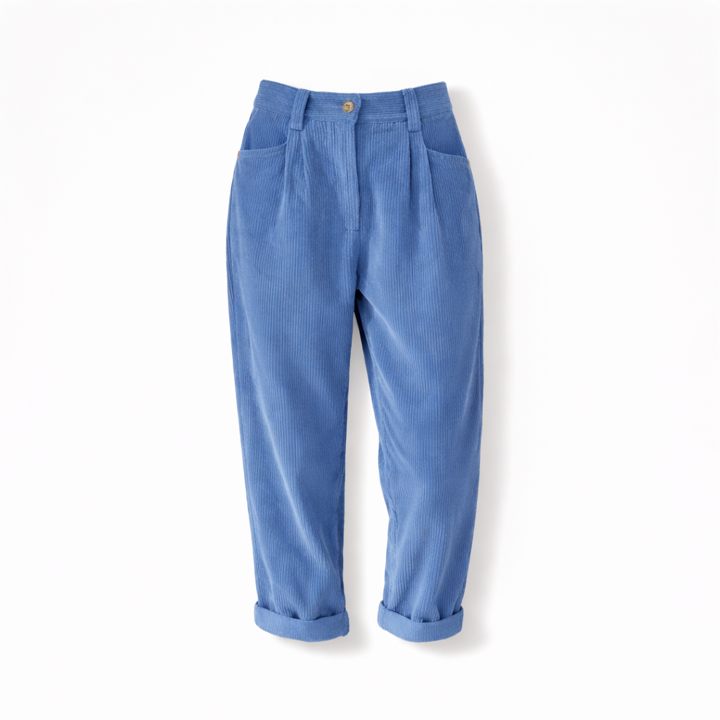 Pantalon femme en velours côtelé taille haute coupe droite pour l’automne