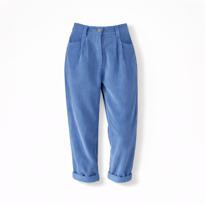 Pantalon femme en velours côtelé taille haute coupe droite pour l’automne