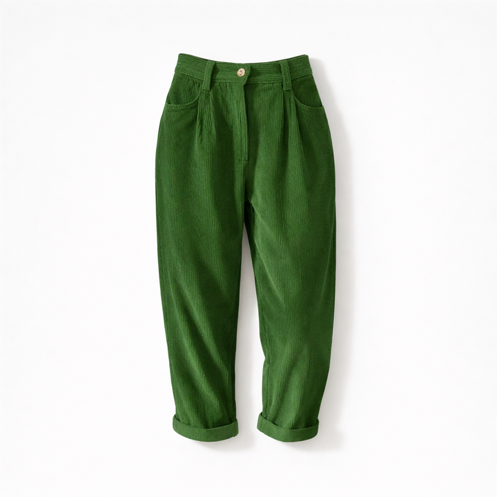 Pantalon femme en velours côtelé taille haute coupe droite pour l’automne
