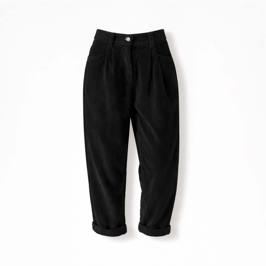 Pantalon femme en velours côtelé taille haute coupe droite pour l’automne