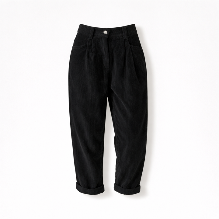 Pantalon femme en velours côtelé taille haute coupe droite pour l’automne
