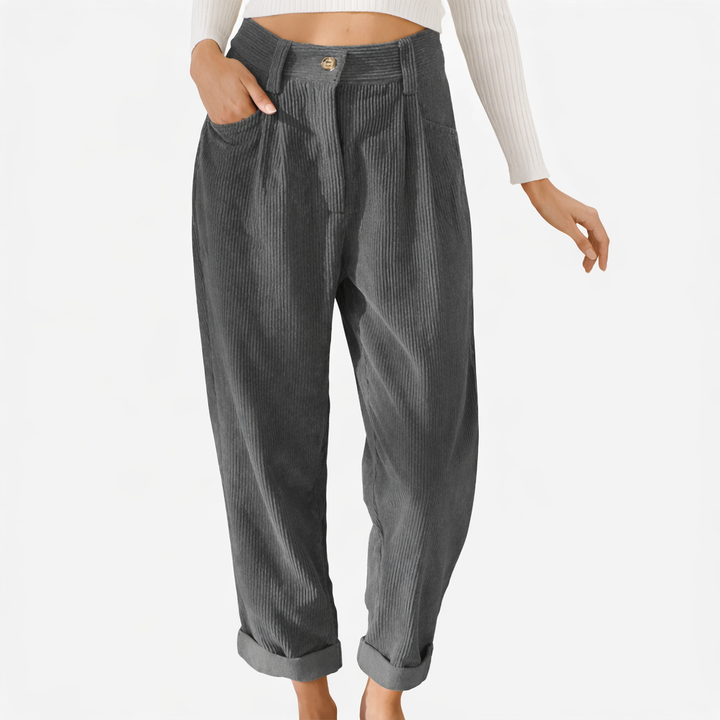 Pantalon femme en velours côtelé taille haute coupe droite pour l’automne