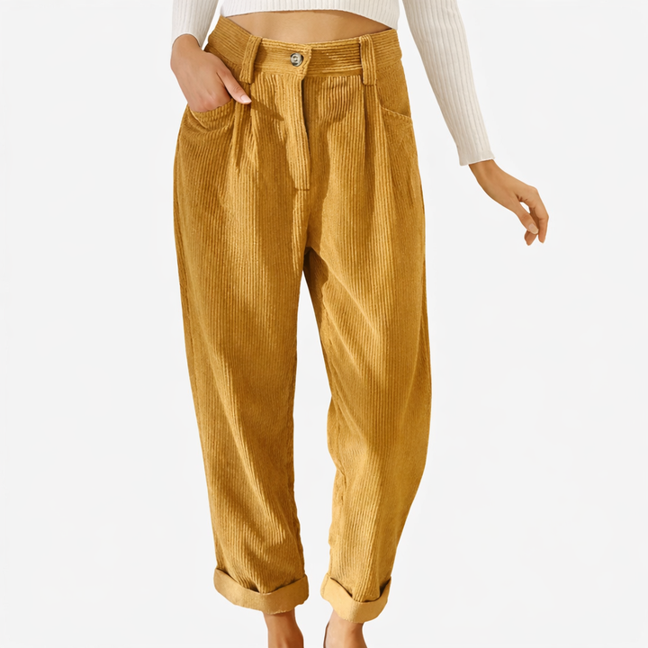 Pantalon femme en velours côtelé taille haute coupe droite pour l’automne