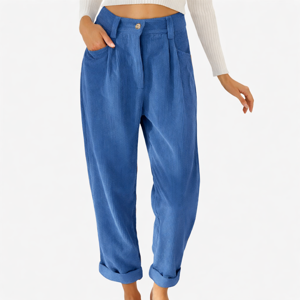 Pantalon femme en velours côtelé taille haute coupe droite pour l’automne