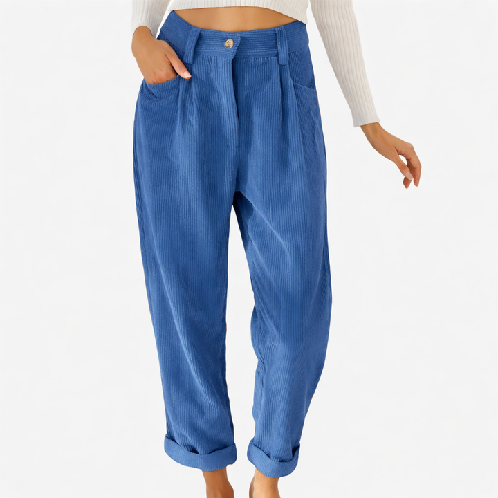 Pantalon femme en velours côtelé taille haute coupe droite pour l’automne