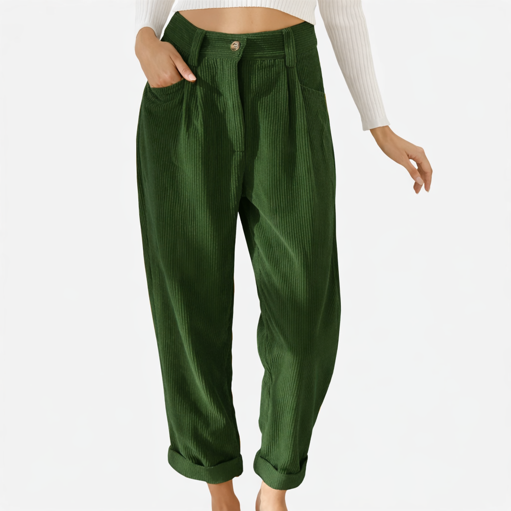 Pantalon femme en velours côtelé taille haute coupe droite pour l’automne