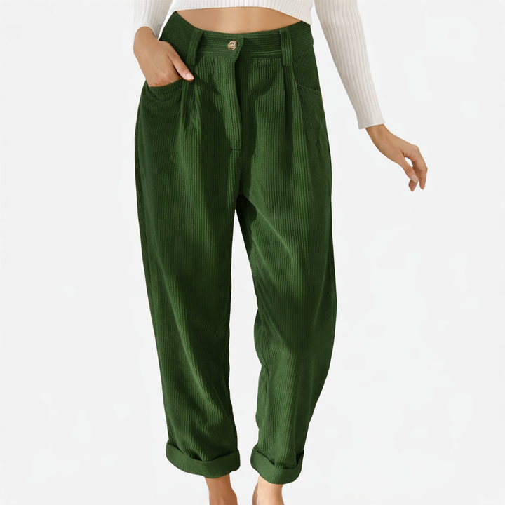 Pantalon femme en velours côtelé taille haute coupe droite pour l’automne