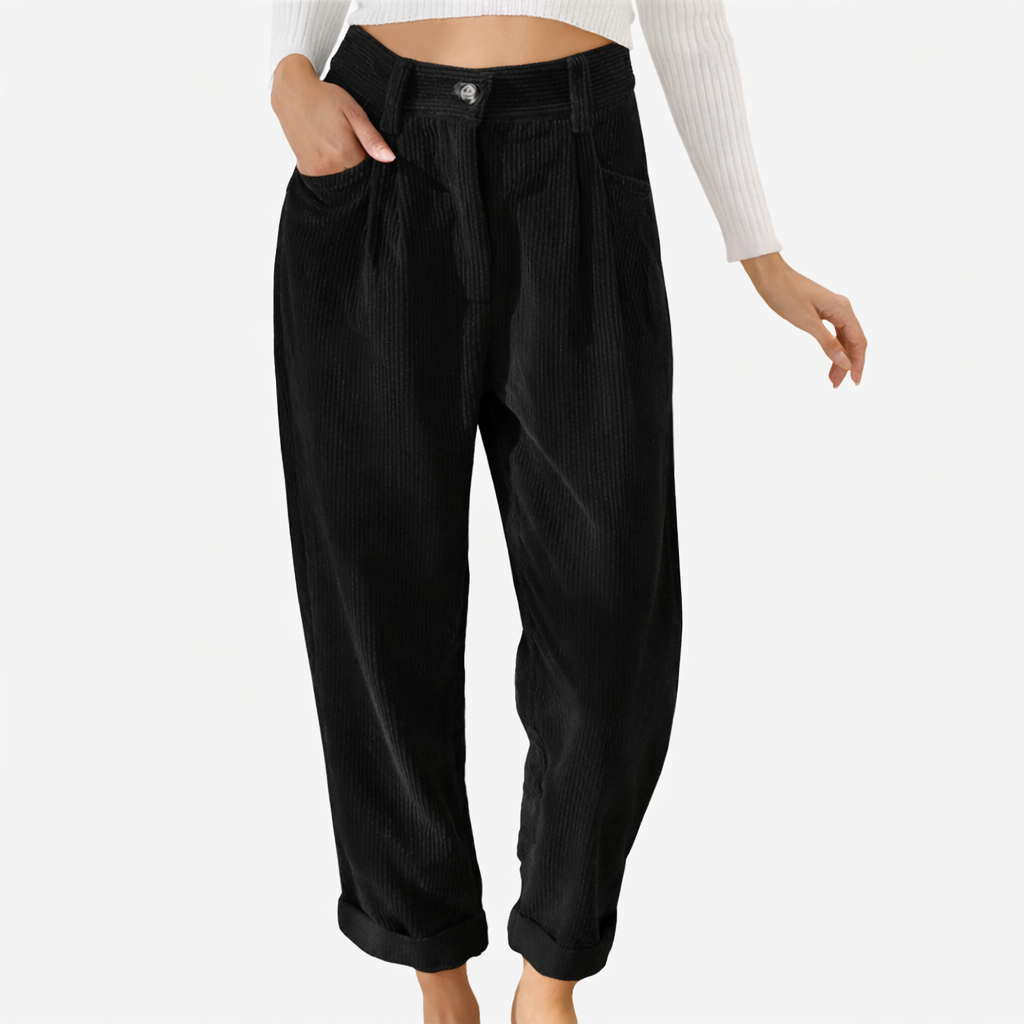 Pantalon femme en velours côtelé taille haute coupe droite pour l’automne