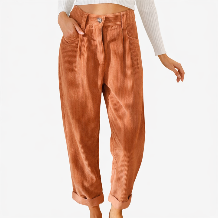 Pantalon femme en velours côtelé taille haute coupe droite pour l’automne
