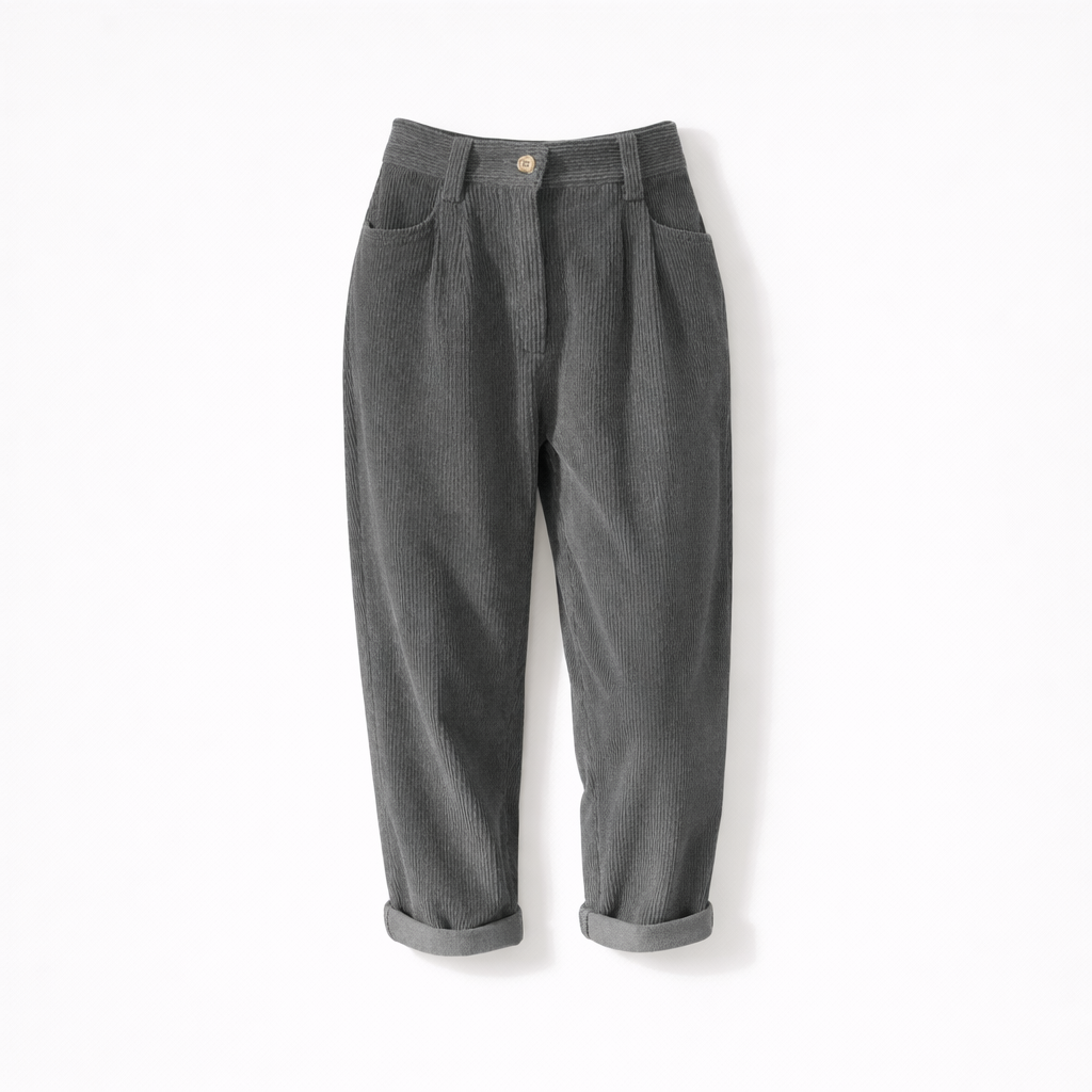 Pantalon femme en velours côtelé taille haute coupe droite pour l’automne