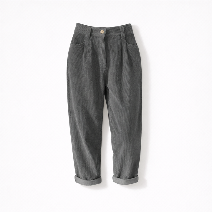Pantalon femme en velours côtelé taille haute coupe droite pour l’automne
